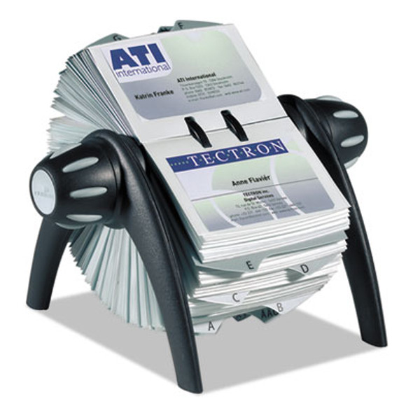 Visifix Flip Rotary Business Card File, Holds 400 2.88 X 4.13 Cards, 8.75 X 7.13 X 8.06, Plastic, Black/Silver