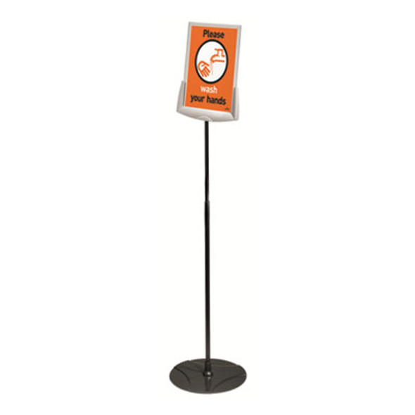 Sherpa Infobase Sign Stand, Acrylic/Metal, 40" To 60" High, Gray