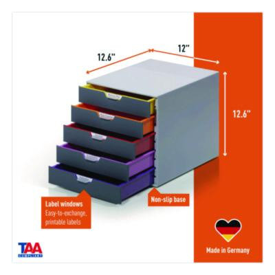 Varicolor Stackable Plastic Drawer Box, 5 Drawers, Letter To Folio Size Files, 11.5" x 14" x 11", Gray