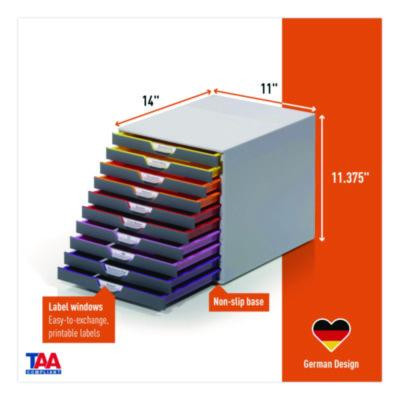 Varicolor Stackable Plastic Drawer Box, 10 Drawers, Letter To Folio Size Files, 11" x 14" x 11.5", Gray