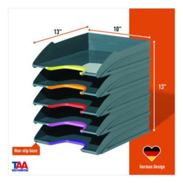 Varicolor 5-Compartment Stackable Plastic Letter Tray Set, Letter To Folio Size Files, 10.39 x 13.23 x 2.91, Anthracite Gray