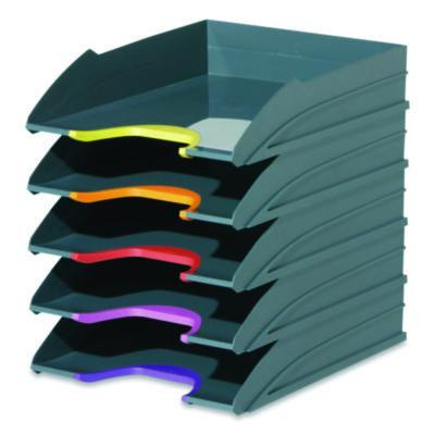 Varicolor 5-Compartment Stackable Plastic Letter Tray Set, Letter To Folio Size Files, 10.39 x 13.23 x 2.91, Anthracite Gray