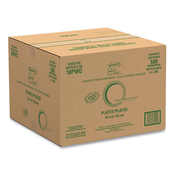Quiet Classic Laminated Foam Dinnerware, Plate, 10" Dia, White, 500/Carton