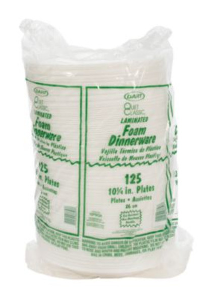 Quiet Classic Laminated Foam Dinnerware, Plate, 10" Dia, White, 500/Carton