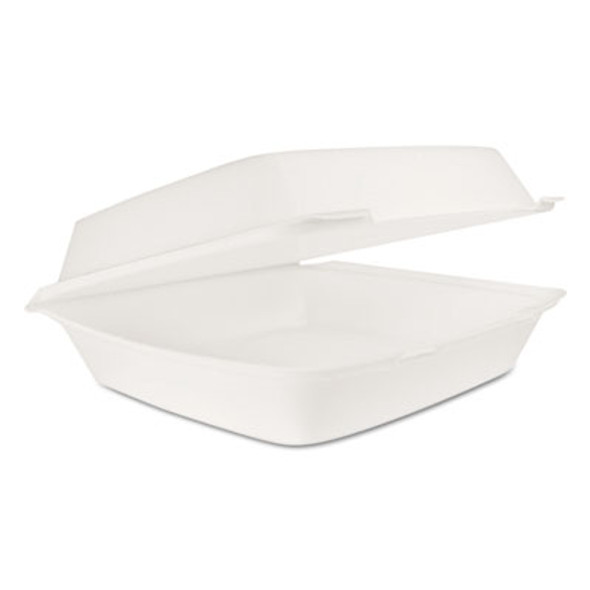 Hinged Lid Carryout Container, 9.5 x 10.33 x 3.5, White, Foam, 100/Bag, 2 Bags/Carton