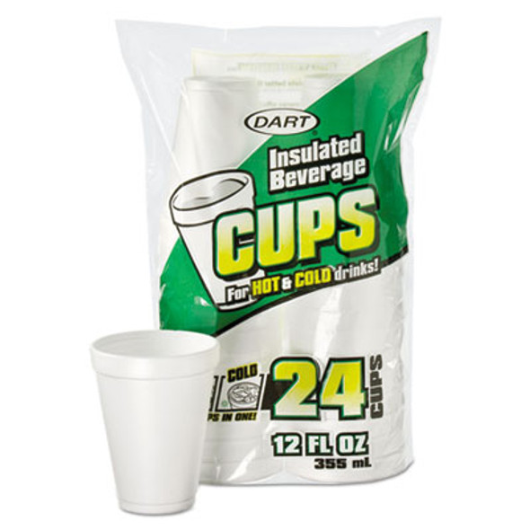 Small Foam Drink Cups, 12 Oz, White, 24/Bag, 12 Bags/Carton