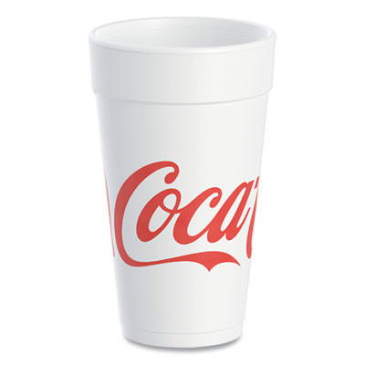 Coca-Cola Foam Cups, 20 Oz, White/Red, 25/Bag, 20 Bags/Carton