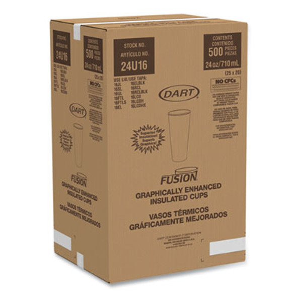 Fusion Escape Foam Hot/Cold Cups, 24 Oz, Brown/Black, 500/Carton