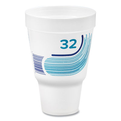 Breeze Hot/Cold Insulated Foam Drinking Cups, Squat Pedestal Cup, 32 Oz, Teal/White/Blue, 500/Carton