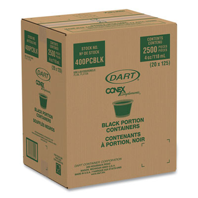 Conex Complements Portion/Medicine Cups, 4 Oz, Plastic, Black, 125/Bag, 20 Bags/Carton