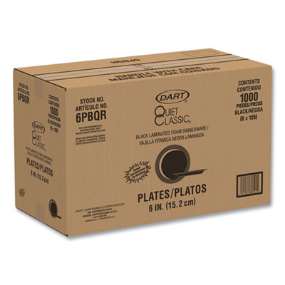 Quiet Classic Laminated Foam Dinnerware Plates, 6" Dia, Black, 125/Pack, 8 Packs/Carton