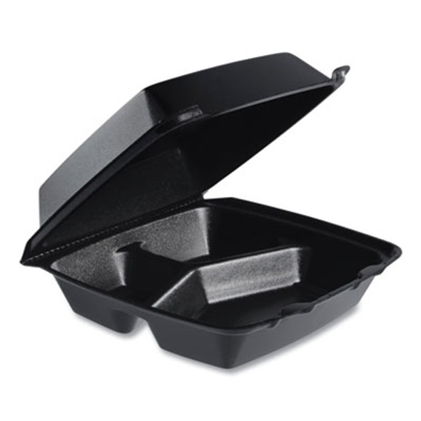 Insulated Foam Hinged Lid Containers, 3 Compartments, 7.96 x 3.2 x 8.36, Black, 200/Carton