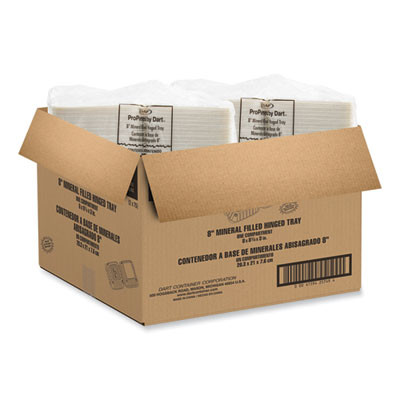 Hinged Lid Containers, 8.25 x 8 x 3, White, Plastic, 150/Carton