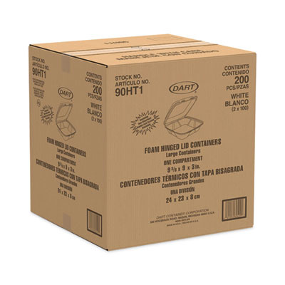 Insulated Foam Hinged Lid Containers, 9.01 x 9.4 x 3, White, 100/Pack, 2 Packs/Carton