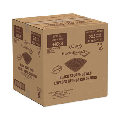 Presentabowls Pro Black Square Bowls, 48 Oz, 8.5 x 8.5 x 2.6, Plastic, 63/Bag, 4 Bags/Carton
