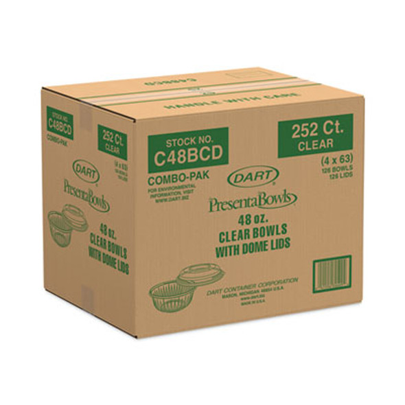 Presentabowls Bowl/Lid Combo-Paks, 48 Oz, Clear, Plastic, 126/Carton