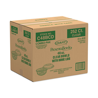 Presentabowls Bowl/Lid Combo-Paks, 48 Oz, Clear, Plastic, 126/Carton