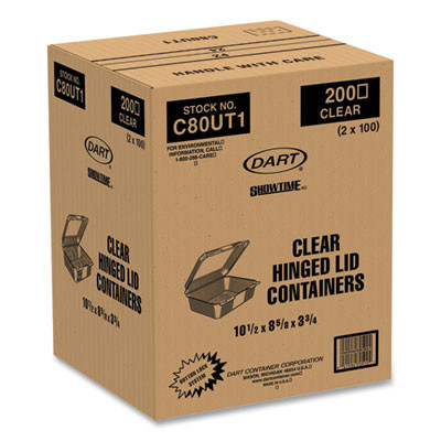 Staylock Clear Hinged Lid Containers, 10.5 x 8.6 x 3.8, Plastic, 200/Carton