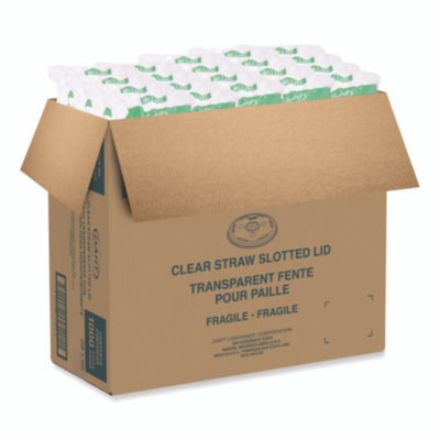 Straw-Slot Cold Cup Lids, Fits 30 Oz To 32 Oz Cold Cups, Plastic, Clear, 50/Sleeve, 20 Sleeves/Carton