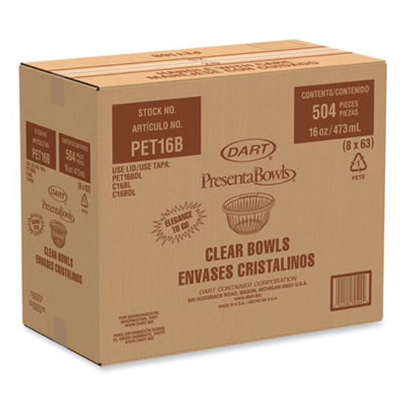 Presentabowls Clear Bowls, 16 Oz, Plastic, 63/Bag, 504/Carton