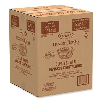 Presentabowls Clear Bowls, 48 Oz, Plastic, 63/Bag,  252/Carton