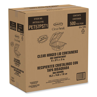 Clearseal Hinged-Lid Plastic Containers, 5.86 x 3.11, Clear, Plastic, 500/Carton