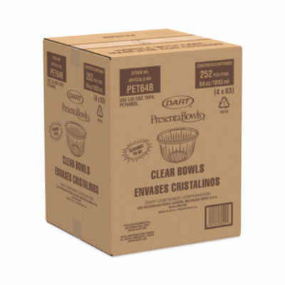 Presentabowls Clear Bowls, 64 Oz, Plastic, 252/Carton