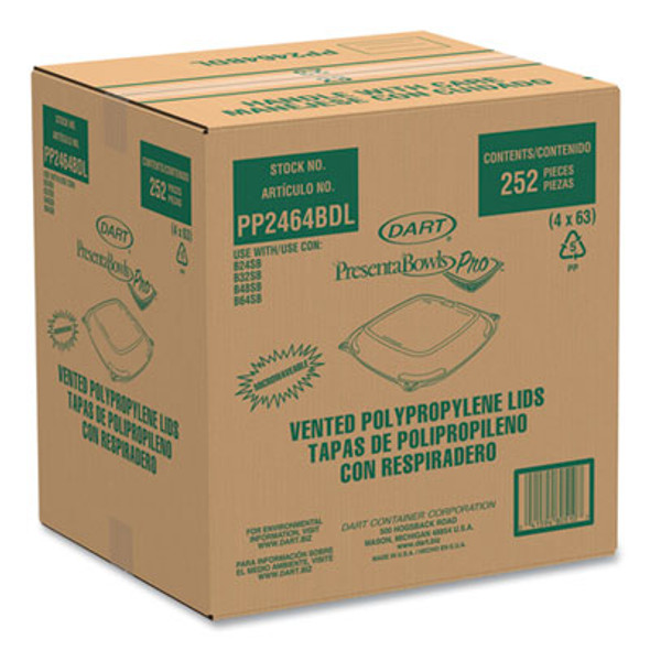 Presentabowls Pro Clear Square Bowl Lids, Large Vented Square, 8.5 x 8.5 x 1, Clear, Plastic, 63/Bag, 4 Bags/Carton