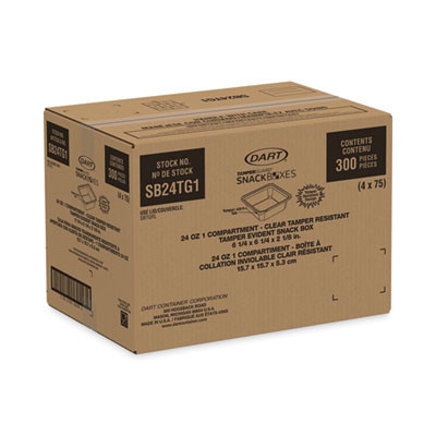 Tamperguard Snack Boxes, 24 Oz, 6.3 x 6.3 x 2.1, Clear, Plastic, 300/Carton