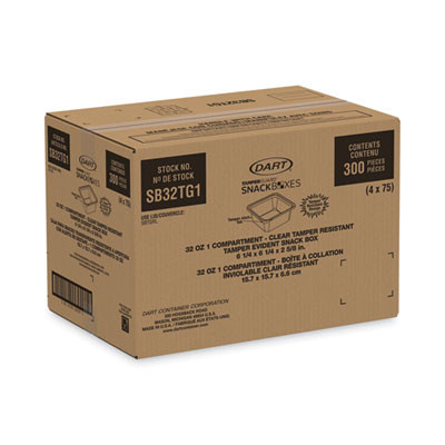 Tamperguard Snack Boxes, 32 Oz, 6.3 x 6.3 x 2.6, Clear, Plastic, 300/Carton