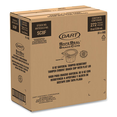 Safeseal Tamper-Resistant, Tamper Evident Bowls, Flat Lid, 8 Oz, 4.6 x 8.84 x 2.49, Clear, Plastic, 272/Carton