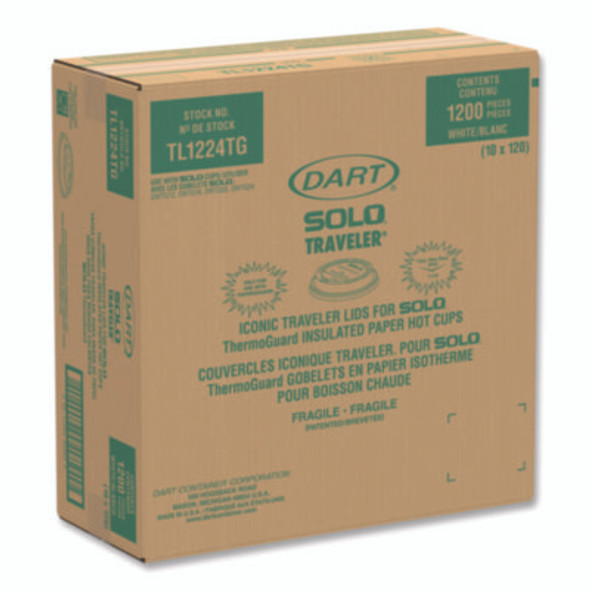 Solo Traveler Sip Through Lids For Thermoguard Hot Cups, Fits 12 Oz To 24 Oz Hot Cups, Plastic, White, 1,200/Carton