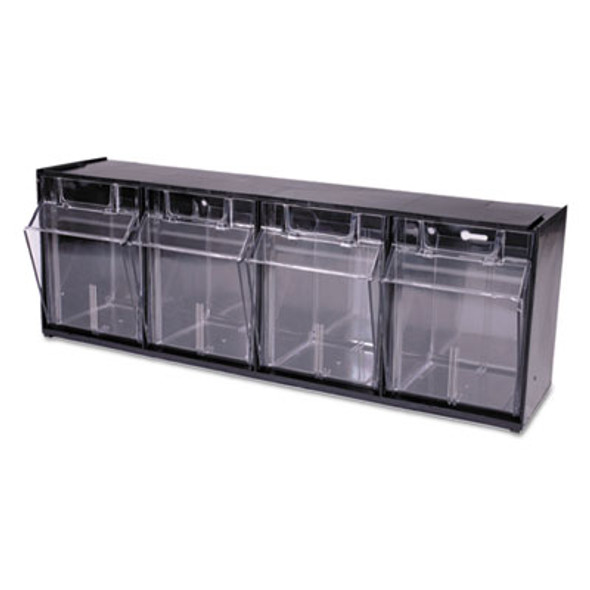 Tilt Bin Interlocking Multi-Bin Storage Organizer, 4 Sections, 23.63" X 6.63" X 8.13", Black/Clear