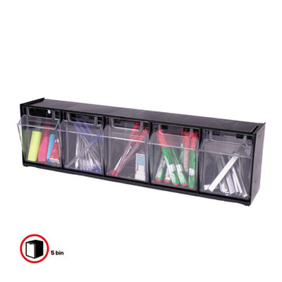 Tilt Bin Interlocking Multi-Bin Storage Organizer, 5 Sections, 23.63" X 5.25" X 6.5", Black/Clear