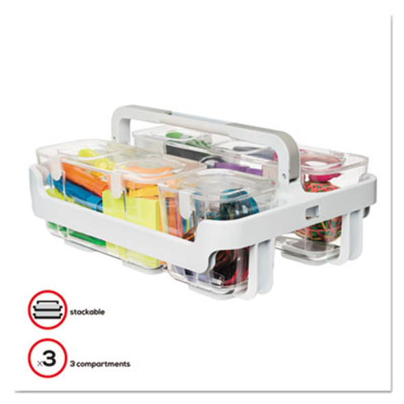 Stackable Caddy Organizer With S, M And L Containers, Plastic, 10.5 x 14 x 6.5, White Caddy/Clear Containers