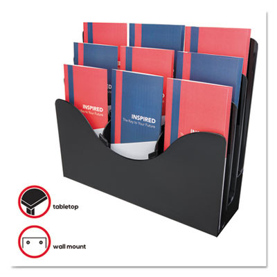 3-Tier Document Organizer W/6 Removable Dividers, 13.38w X 3.5d X 11.5h, Black