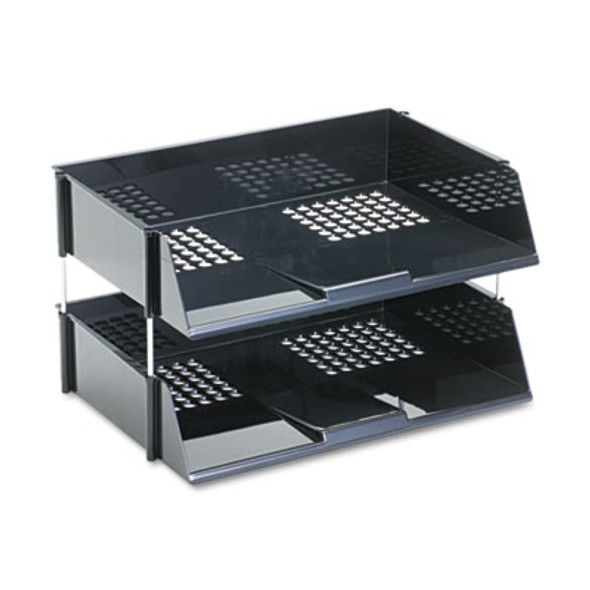 Industrial Tray Side-Load Stacking Tray Set, 2 Sections, Letter To Legal Size Files, 16.38" X 11.13" X 3.5", Black, 2/Pack