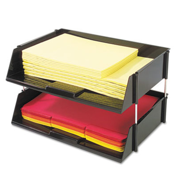 Industrial Tray Side-Load Stacking Tray Set, 2 Sections, Letter To Legal Size Files, 16.38" X 11.13" X 3.5", Black, 2/Pack
