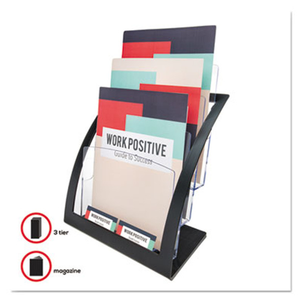 3-Tier Literature Holder, Leaflet Size, 11.25w x 6.94d x 13.31h, Black