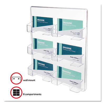 6-Pocket Business Card Holder, Holds 480 Cards, 8.5 X 1.63 X 9.75, Plastic, Clear