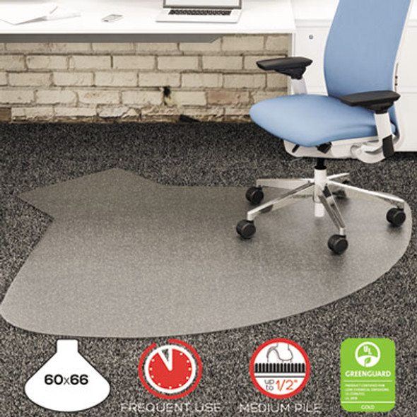 Supermat Frequent Use Chair Mat For Medium Pile Carpeted Floors, Oval With Lip, Straight Edges, 60" x 66", Clear, Ships Flat