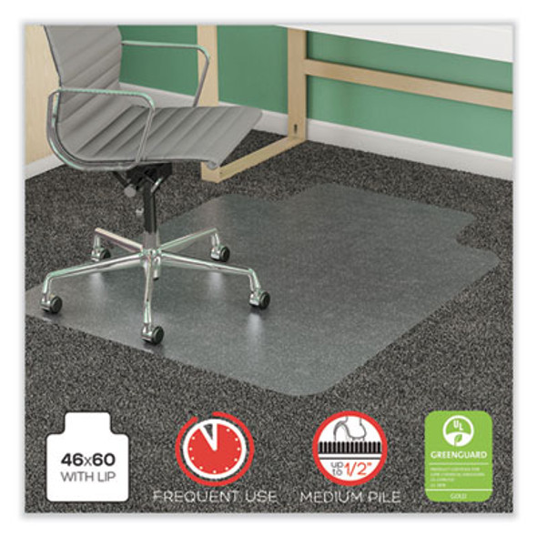 Supermat Frequent Use Chair Mat For Medium Pile Carpeted Floors, Rectangular With Wide Lip, 46" x 60", Clear, Ships Flat