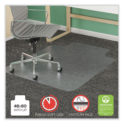 Supermat Frequent Use Chair Mat For Medium Pile Carpeted Floors, Rectangular With Wide Lip, 46" x 60", Clear, Ships Flat