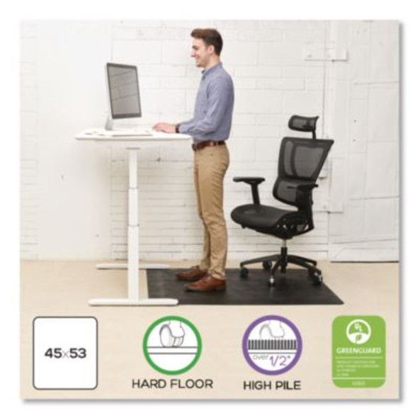 Ergonomic Sit Stand Mat For Flat To Low Pile Carpeted And Hard Floors, Rectangular, Beveled Edges, 45" x 53", Black