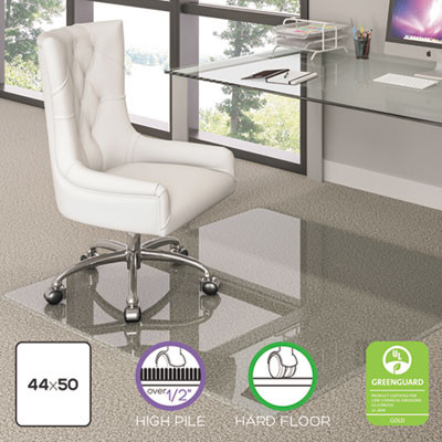 Premium Glass Chair Mat For Flat To Plush Pile Carpeted And Hard Floors, Rectangular, Polished Edges, 44" x 50", Clear