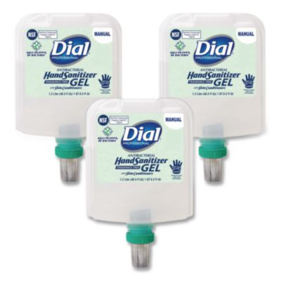 Antibacterial Gel Hand Sanitizer Refill For Dial 1700 Dispenser, 1.2 L Refill, Fragrance-Free, 3/Carton