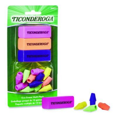 Neon Eraser Multipack, For Pencil Marks, (12) End-Cap Erasers, (3) Block Erasers, Assorted Colors