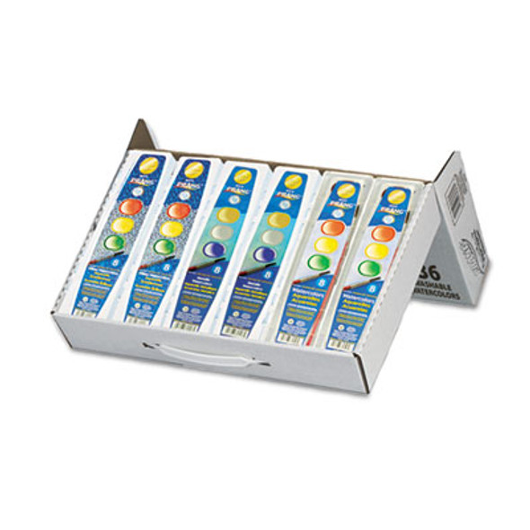 Semi-Moist Washable Watercolor Classic, Glitter And Metallic Master Pack, 8 Assorted Colors, Palette Tray, 36 Sets/Carton