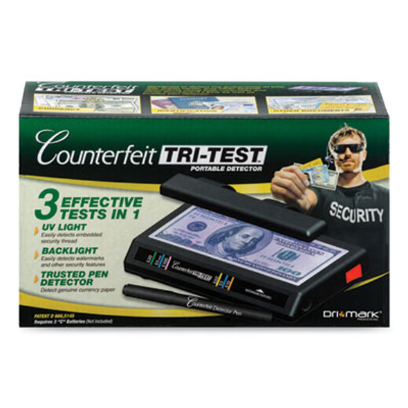 Tri Test Counterfeit Bill Detector For Usd And Most International Currencies, 3 Detection Methods, 7" x 4" x 2.5", Black