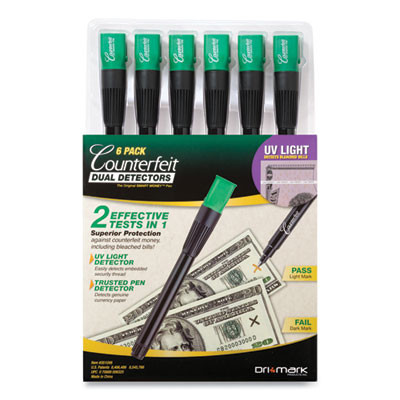 Counterfeit Money Detection System For Usd And Most International Currencies, 2 Detection Methods, 0.8 x 0.8 x 6, Black/Green